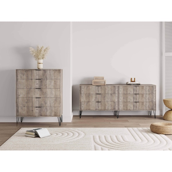 Manhattan Comfort 2-Piece DUMBO 5-Drawer Tall Dresser and DUMBO 6-Drawer Double Low Dresser in Rustic Grey 2-DB03-GY - main